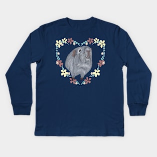 Guinea Pig floral heart Kids Long Sleeve T-Shirt